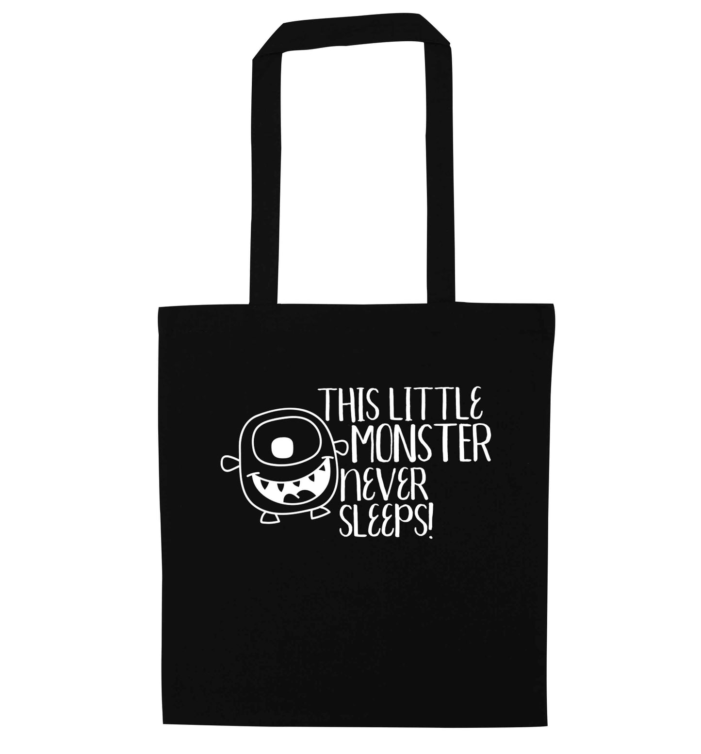 This little monster never sleeps black tote bag