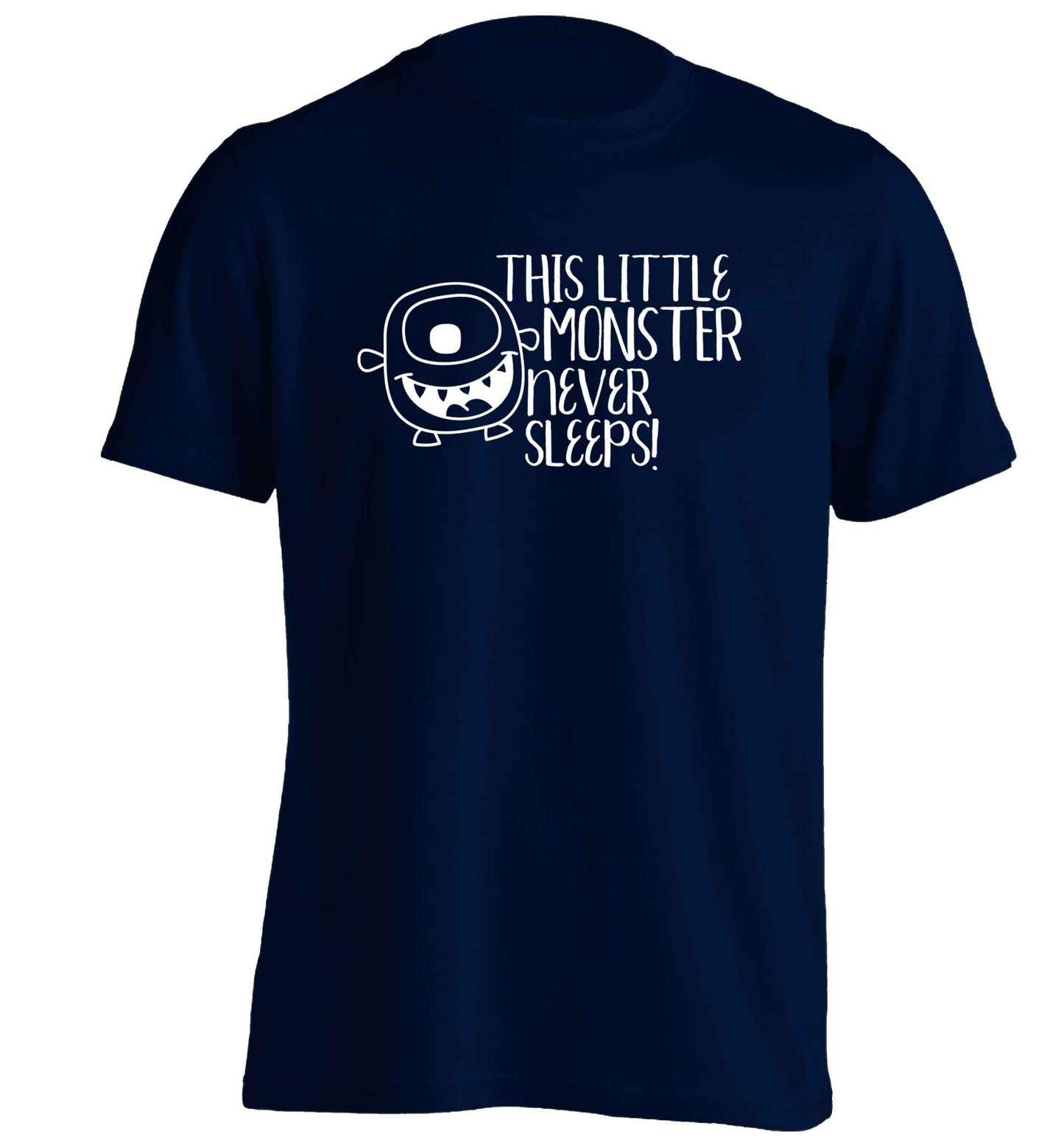 This little monster never sleeps adults unisex navy Tshirt 2XL