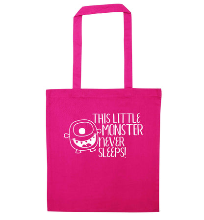This little monster never sleeps pink tote bag