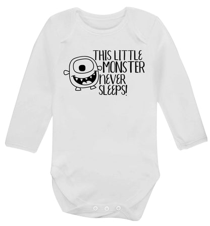 This little monster never sleeps Baby Vest long sleeved white 6-12 months
