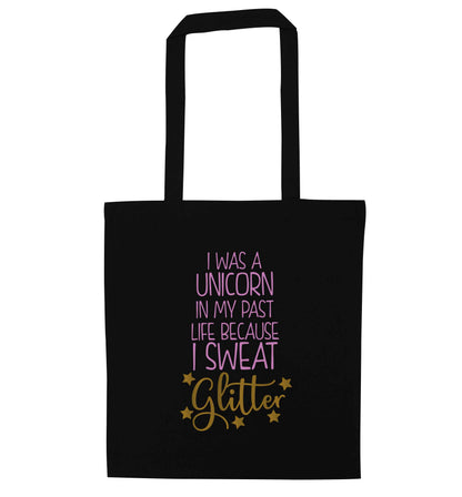I was a unicorn in my past life because I sweat glitter black tote bag