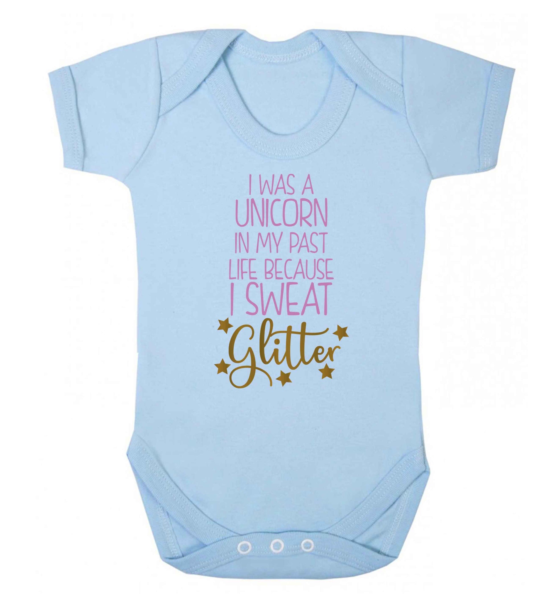 I was a unicorn in my past life because I sweat glitter Baby Vest pale blue 18-24 months