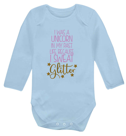 I was a unicorn in my past life because I sweat glitter Baby Vest long sleeved pale blue 6-12 months