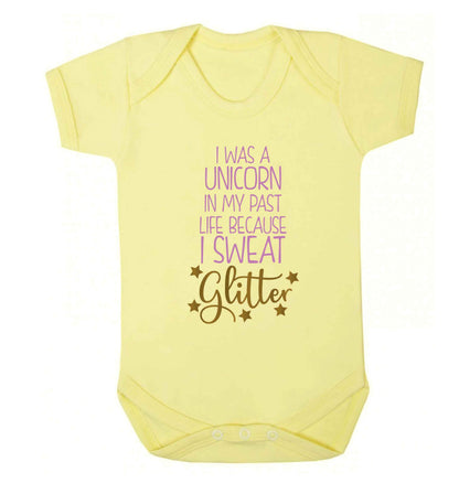 I was a unicorn in my past life because I sweat glitter Baby Vest pale yellow 18-24 months