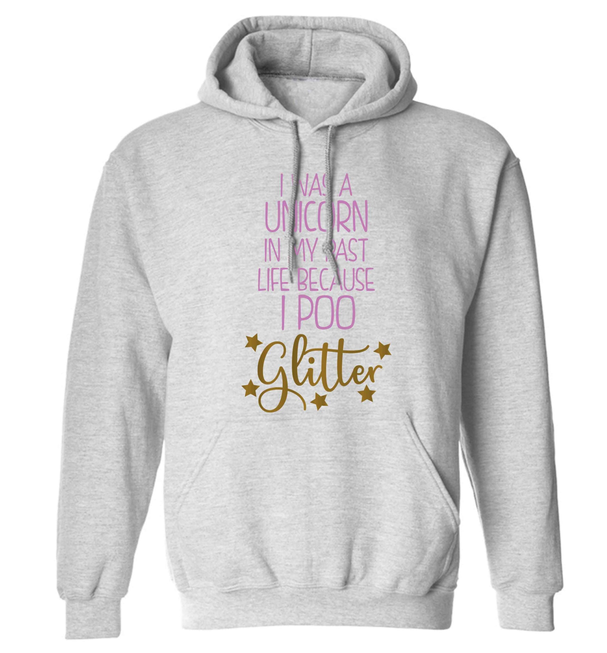I was a unicorn in my past life because I poo glitter adults unisex grey hoodie 2XL