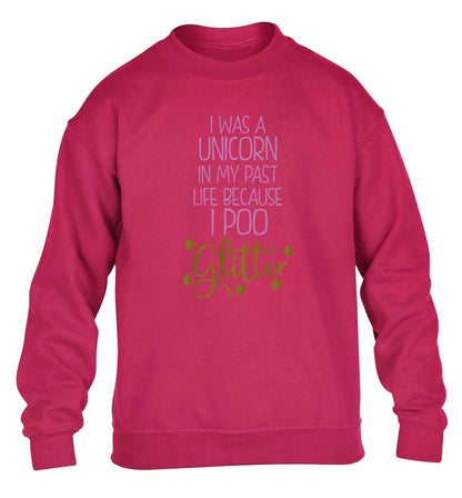 I was a unicorn in my past life because I poo glitter children's pink sweater 12-13 Years