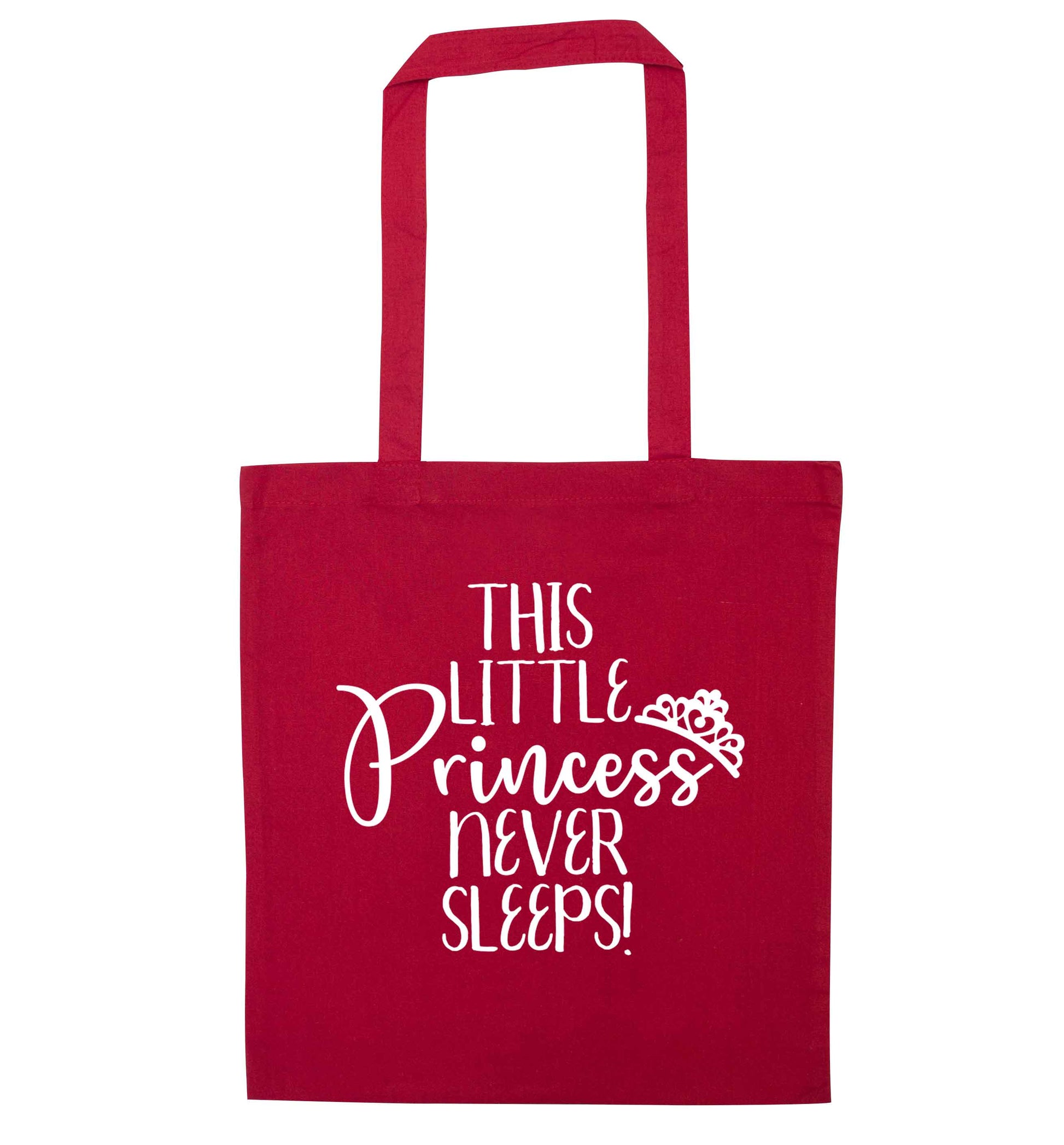 This little princess never sleeps red tote bag