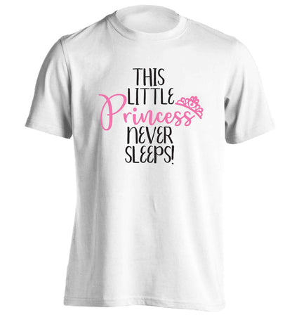 This little princess never sleeps adults unisex white Tshirt 2XL