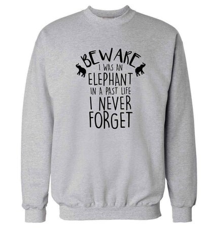 Beware I was an elephant in my past life I never forget Adult's unisex grey Sweater 2XL
