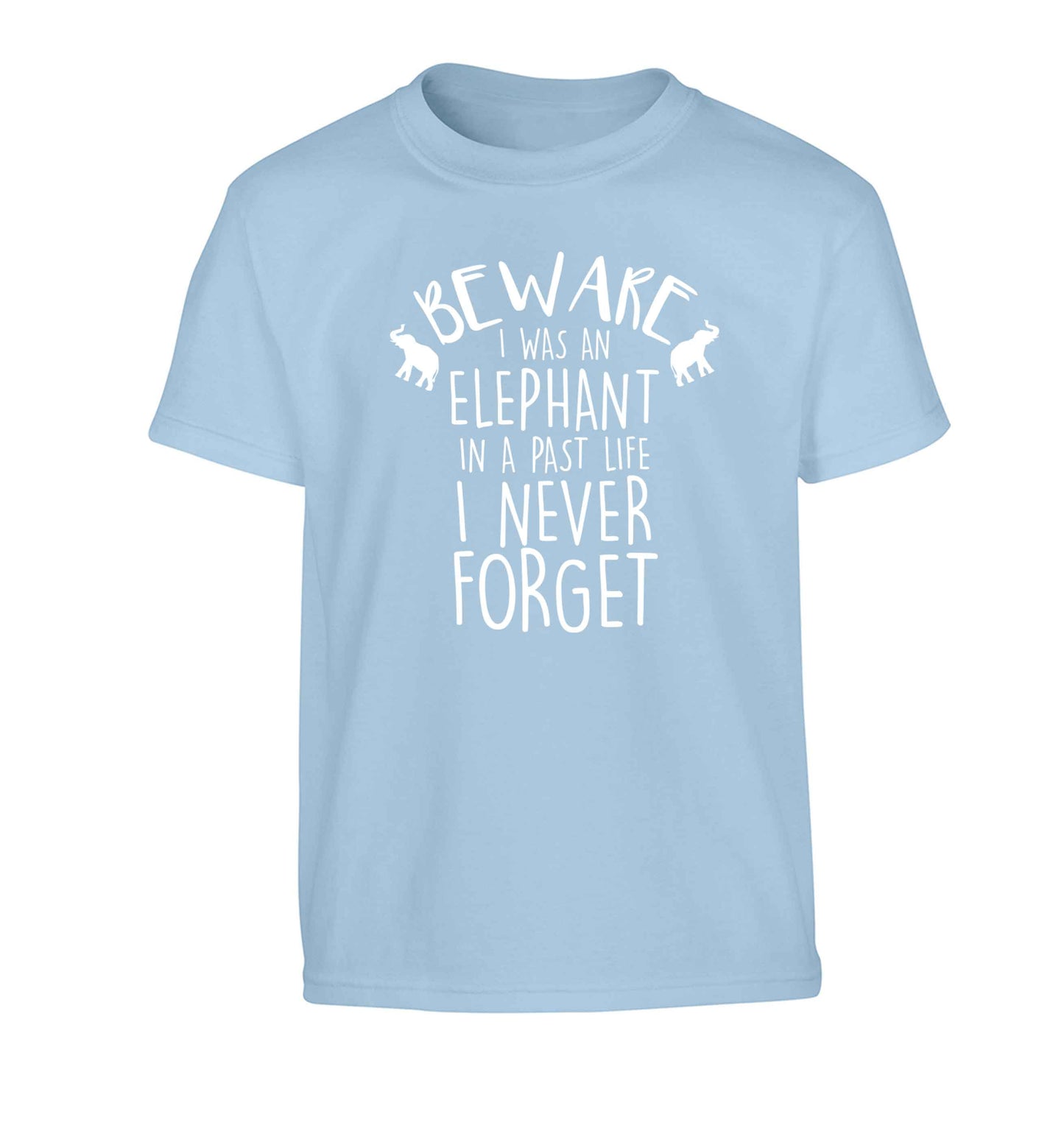 Beware I was an elephant in my past life I never forget Children's light blue Tshirt 12-13 Years