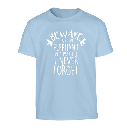 Beware I was an elephant in my past life I never forget Children's light blue Tshirt 12-13 Years