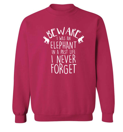 Beware I was an elephant in my past life I never forget Adult's unisex pink Sweater 2XL