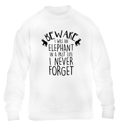 Beware I was an elephant in my past life I never forget children's white sweater 12-13 Years