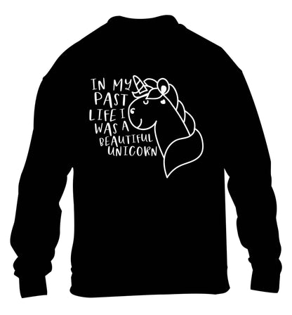 In my past life I was a beautiful unicorn children's black sweater 12-13 Years