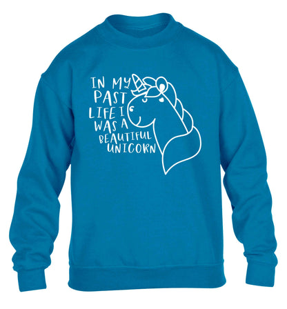 In my past life I was a beautiful unicorn children's blue sweater 12-13 Years
