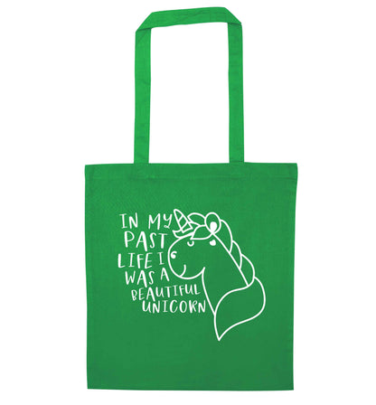 In my past life I was a beautiful unicorn green tote bag