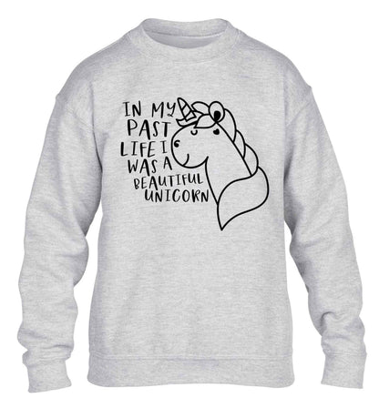 In my past life I was a beautiful unicorn children's grey sweater 12-13 Years
