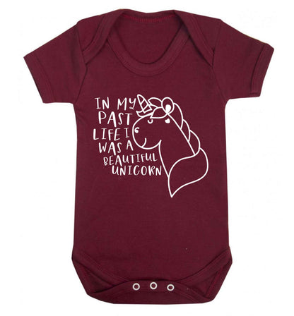 In my past life I was a beautiful unicorn Baby Vest maroon 18-24 months