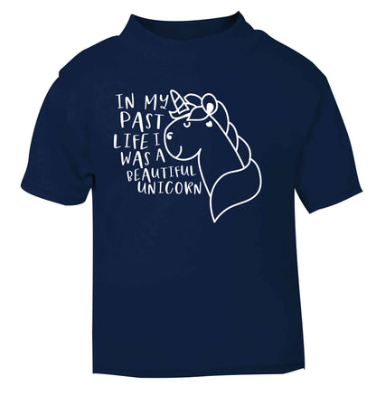 In my past life I was a beautiful unicorn navy Baby Toddler Tshirt 2 Years