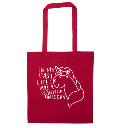In my past life I was a beautiful unicorn red tote bag