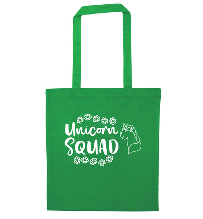 Unicorn Squad green tote bag