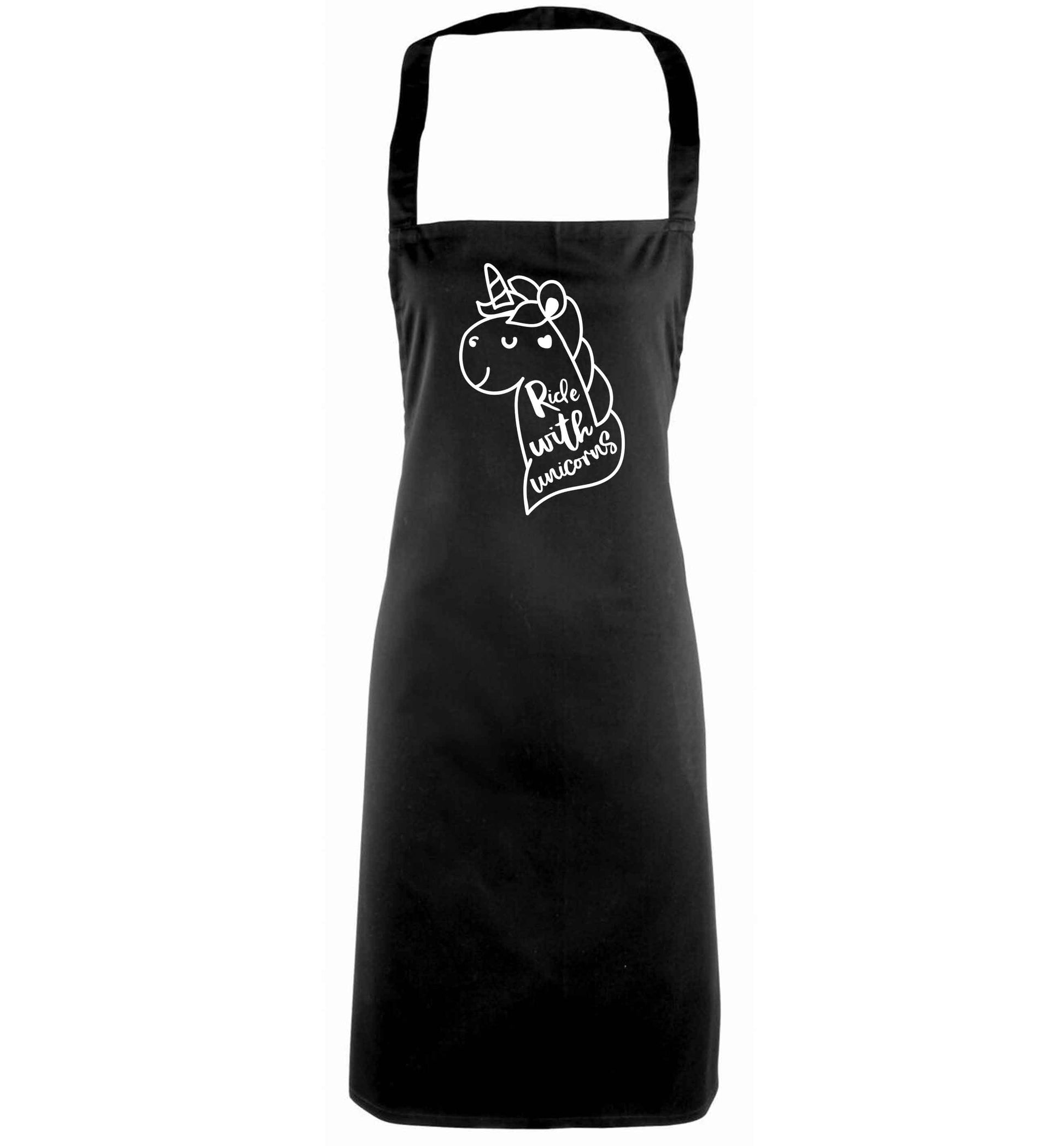 Ride with unicorns black apron