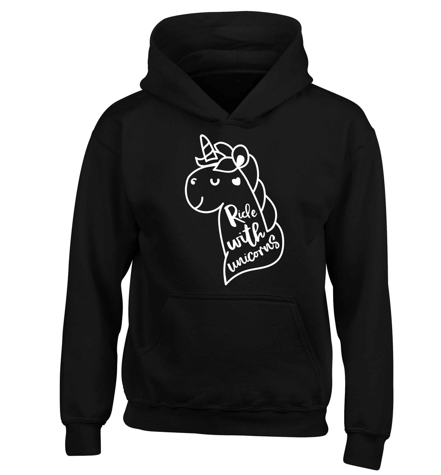 Ride with unicorns children's black hoodie 12-13 Years