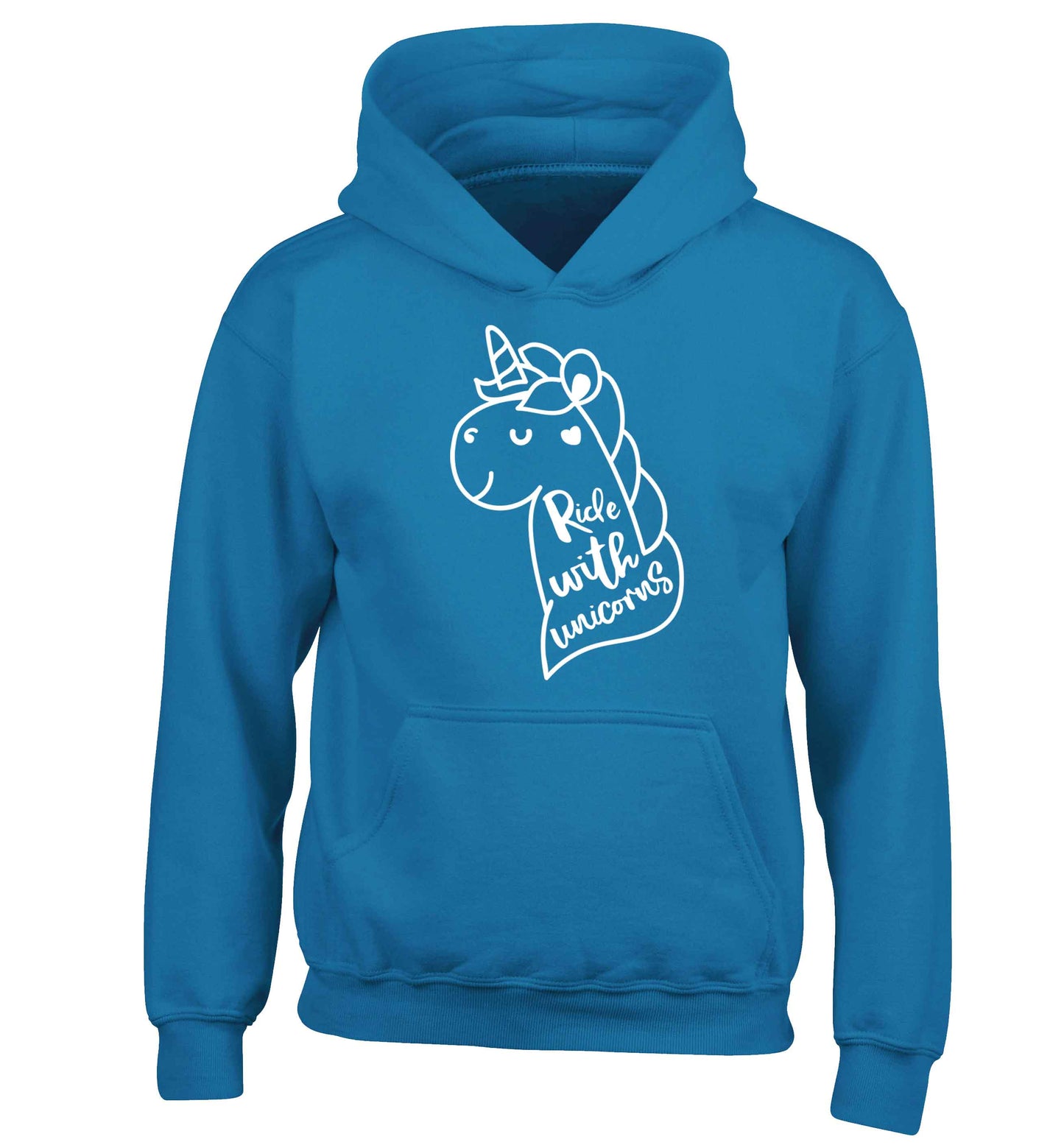 Ride with unicorns children's blue hoodie 12-13 Years