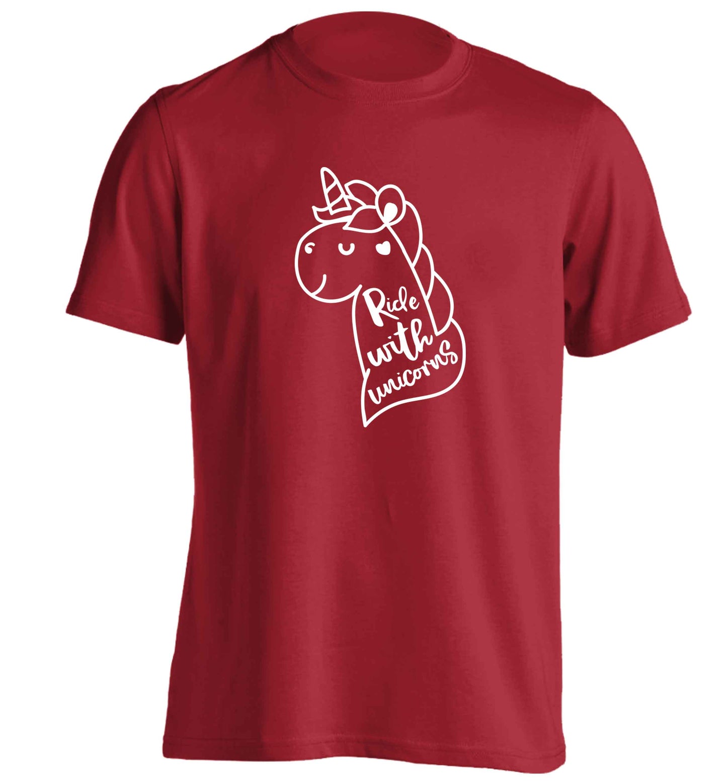 Ride with unicorns adults unisex red Tshirt 2XL