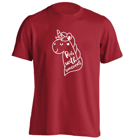 Ride with unicorns adults unisex red Tshirt 2XL