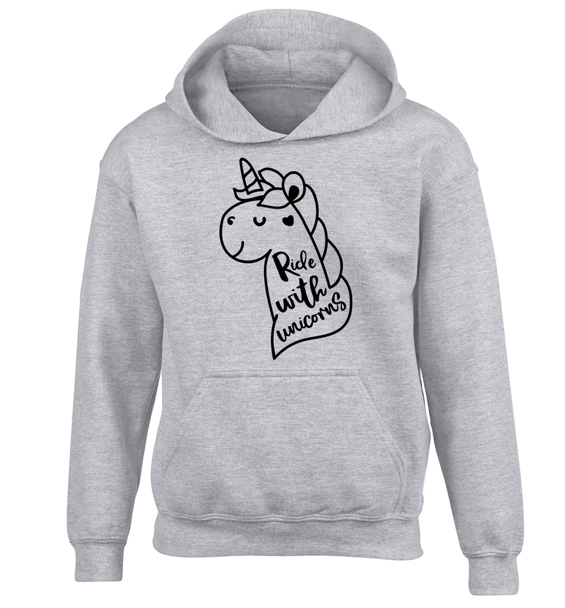 Ride with unicorns children's grey hoodie 12-13 Years