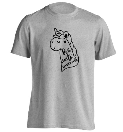 Ride with unicorns adults unisex grey Tshirt 2XL