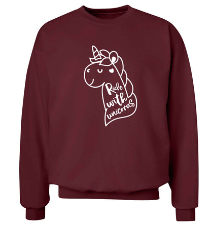 Ride with unicorns Adult's unisex maroon Sweater 2XL