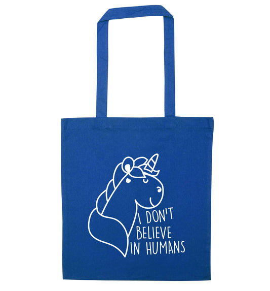 I don't believe in humans blue tote bag