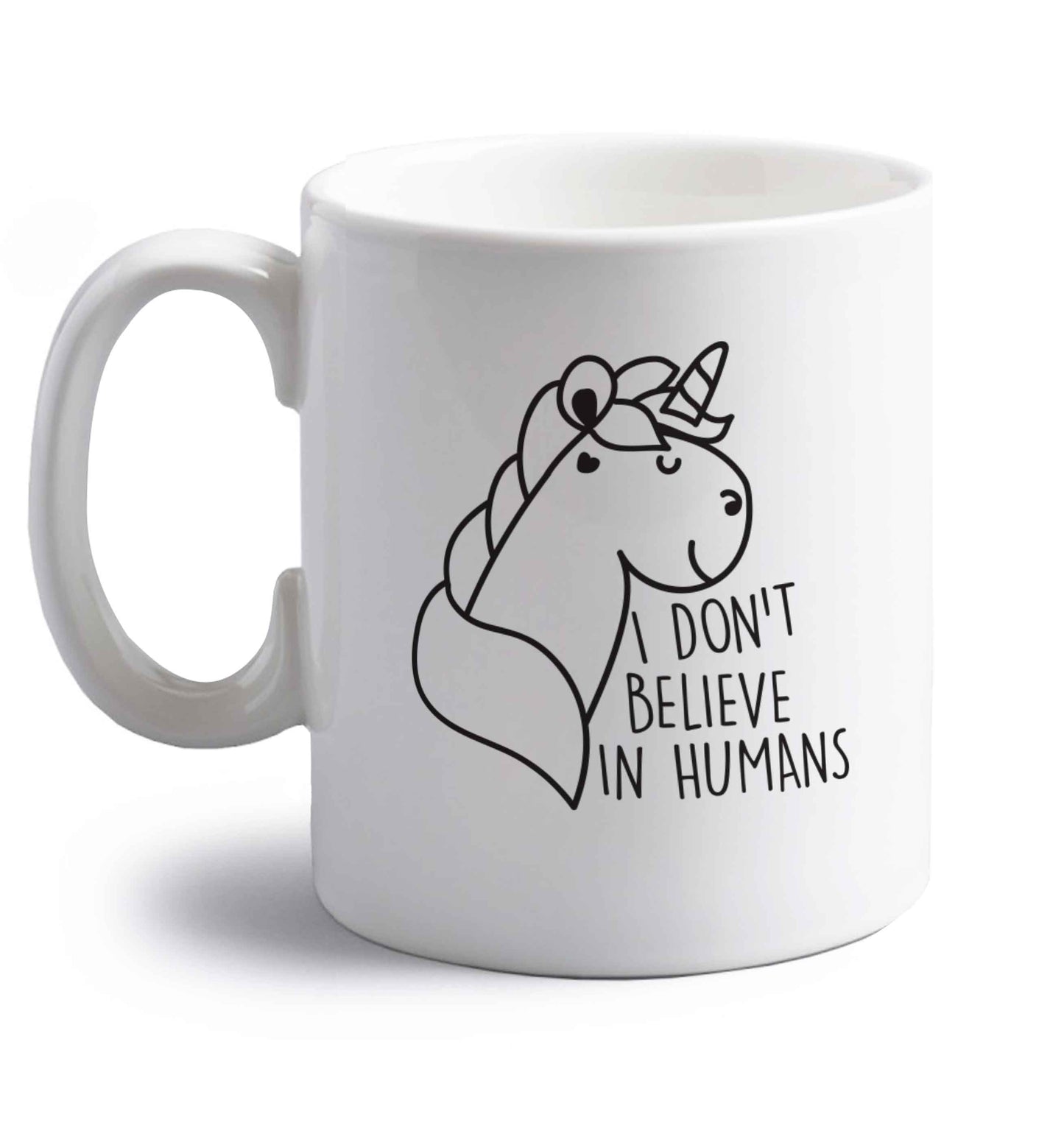 I don't believe in humans right handed white ceramic mug 