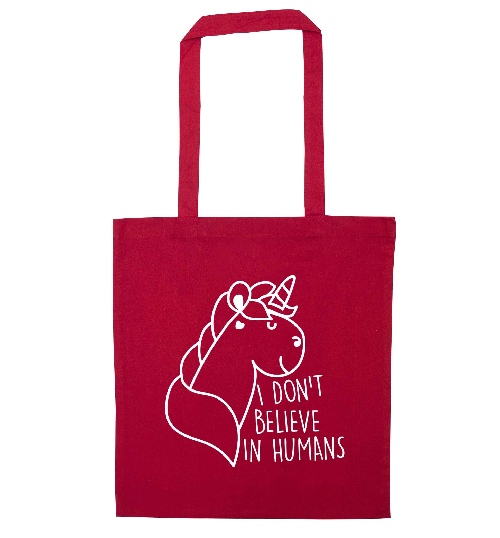 I don't believe in humans red tote bag