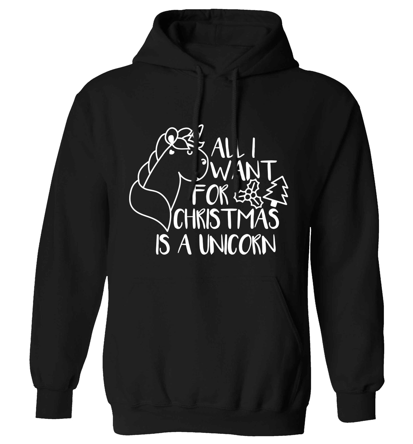 All I want for Christmas is a unicorn adults unisex black hoodie 2XL