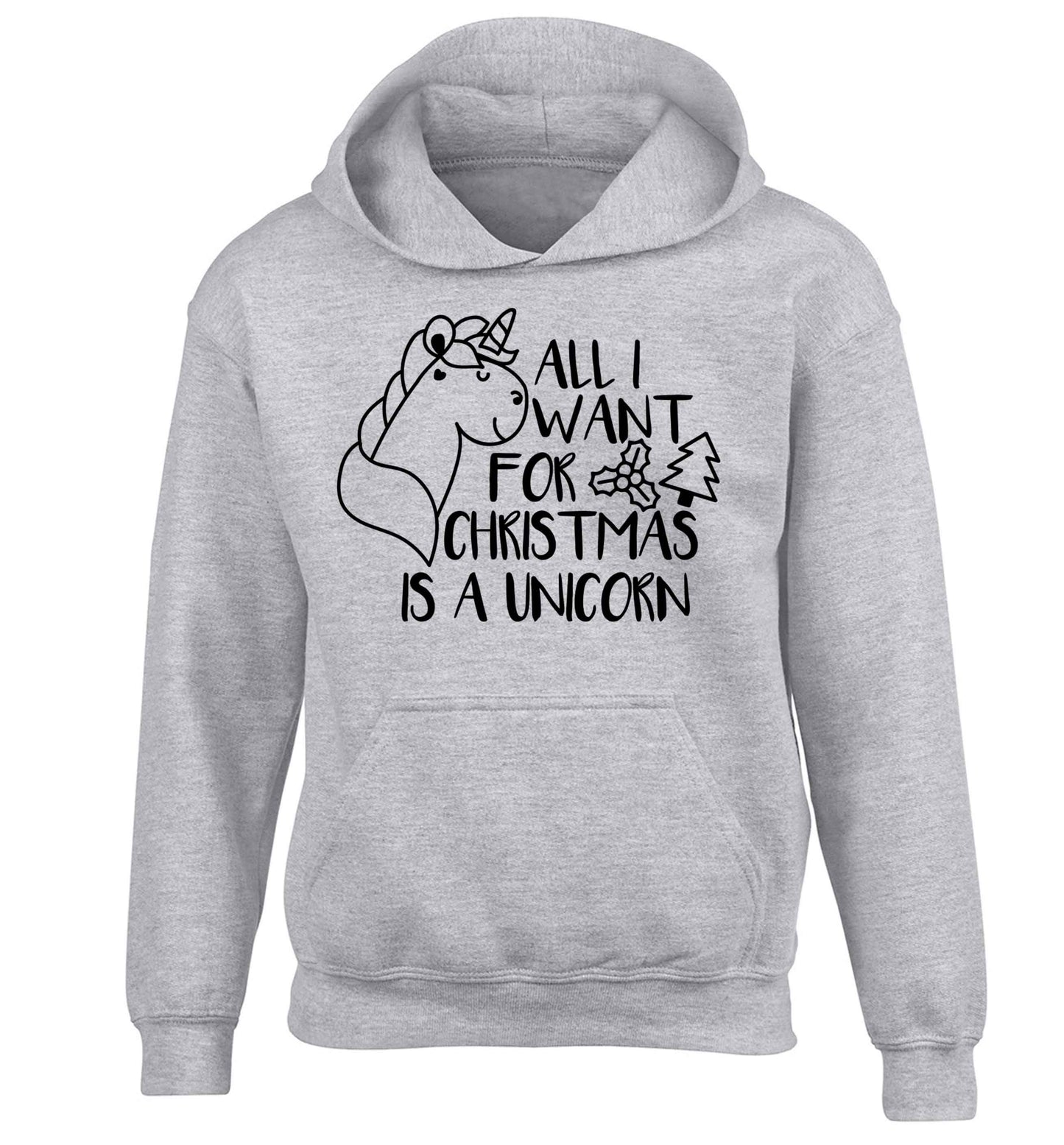 All I want for Christmas is a unicorn children's grey hoodie 12-13 Years