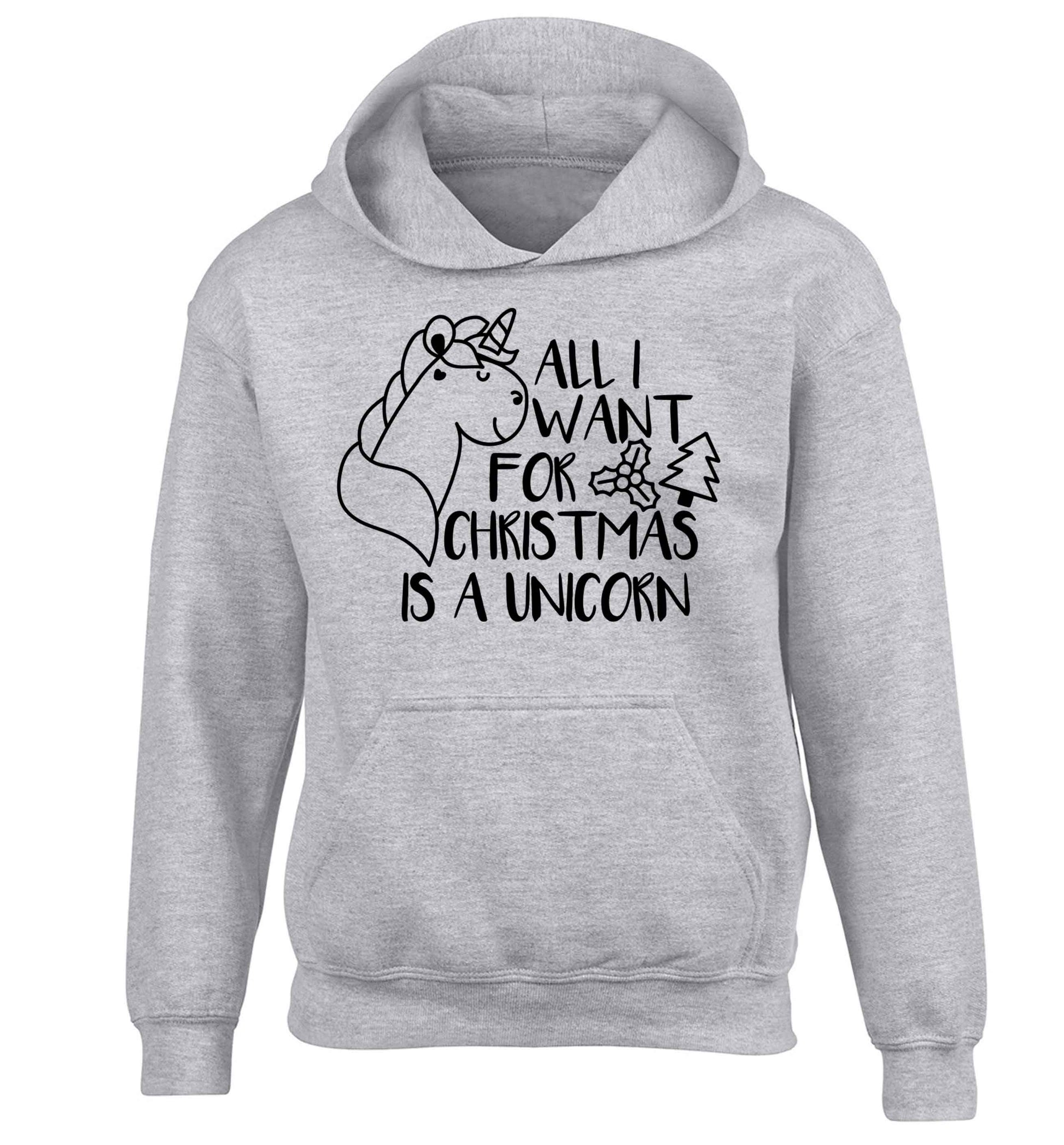 All I want for Christmas is a unicorn children's grey hoodie 12-13 Years