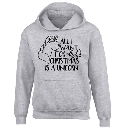 All I want for Christmas is a unicorn children's grey hoodie 12-13 Years