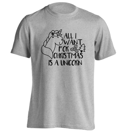 All I want for Christmas is a unicorn adults unisex grey Tshirt 2XL
