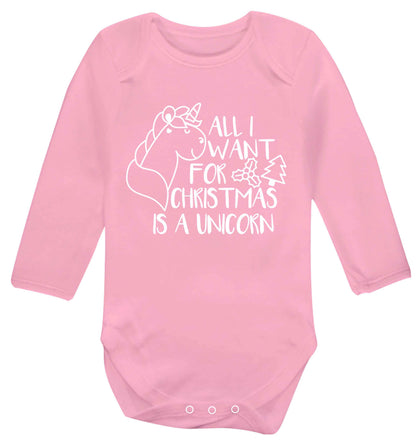 All I want for Christmas is a unicorn Baby Vest long sleeved pale pink 6-12 months