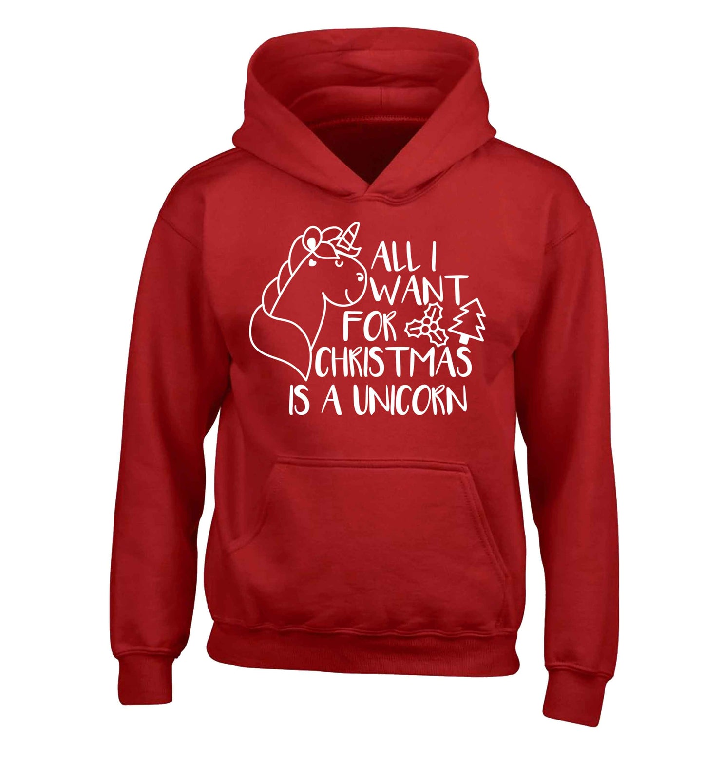 All I want for Christmas is a unicorn children's red hoodie 12-13 Years