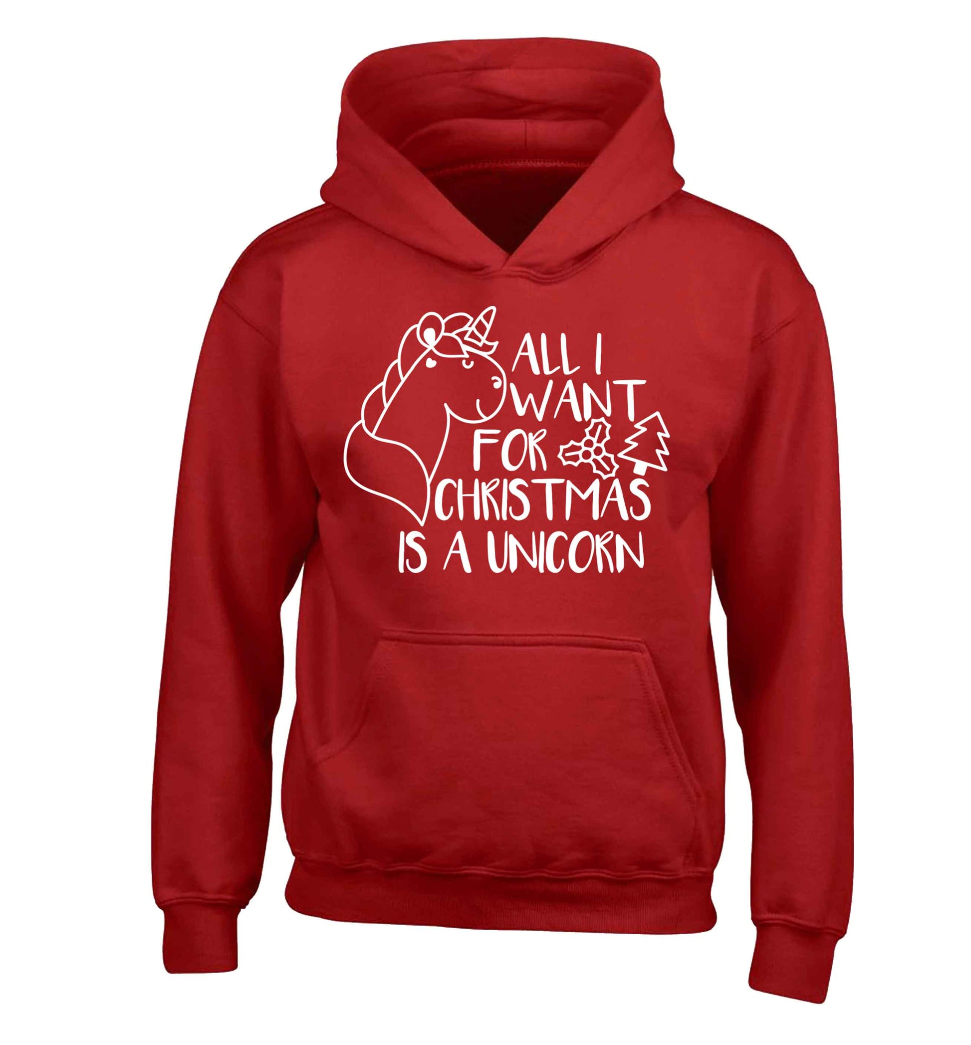 All I want for Christmas is a unicorn children's red hoodie 12-13 Years
