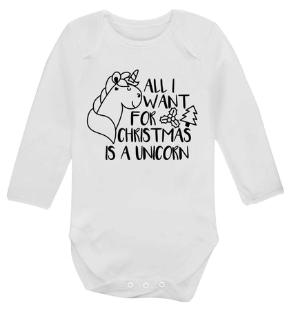 All I want for Christmas is a unicorn Baby Vest long sleeved white 6-12 months