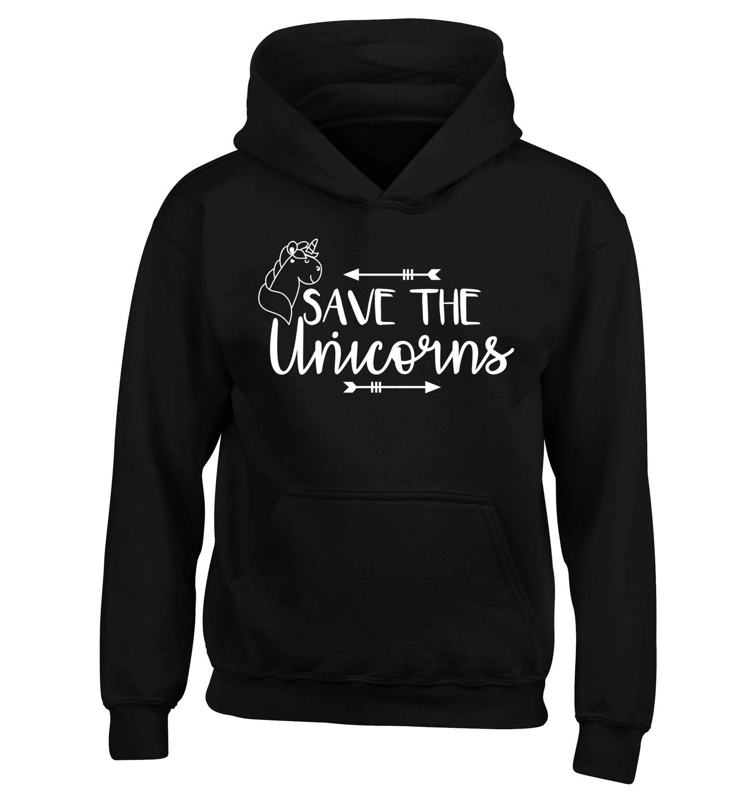 Save the unicorns children's black hoodie 12-13 Years
