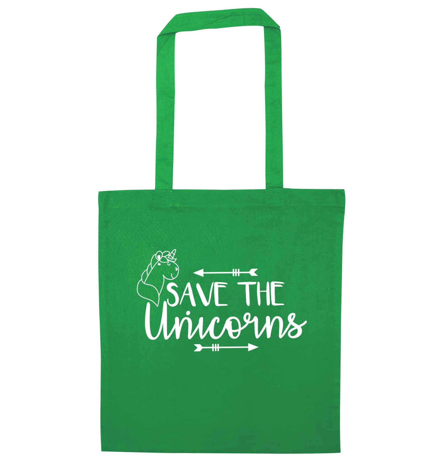 Save the unicorns green tote bag