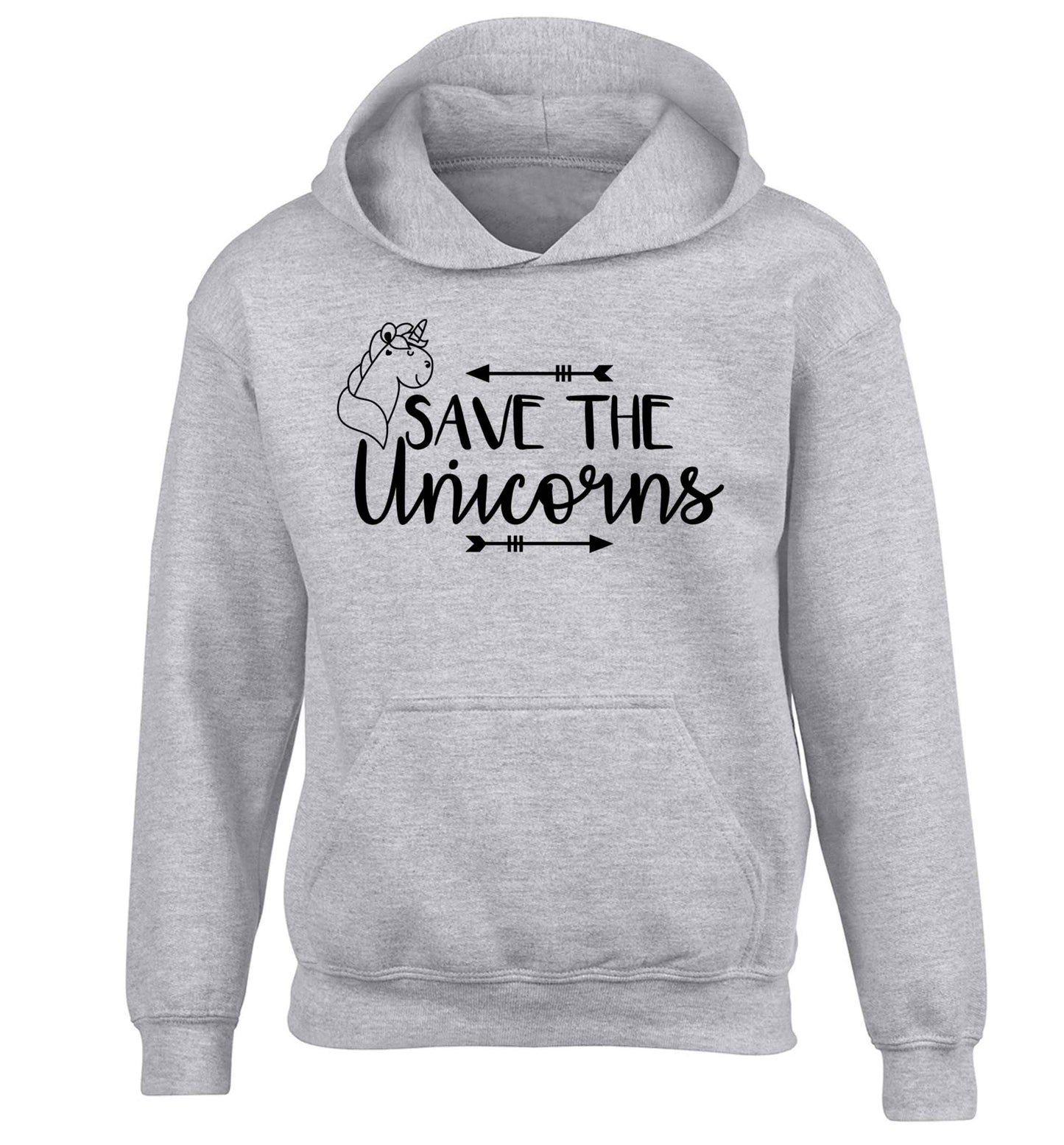 Save the unicorns children's grey hoodie 12-13 Years