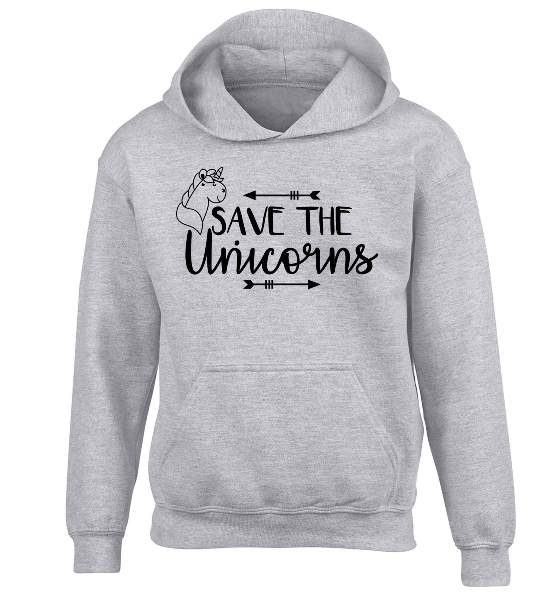 Save the unicorns children's grey hoodie 12-13 Years