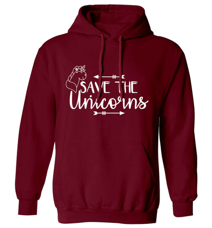 Save the unicorns adults unisex maroon hoodie 2XL